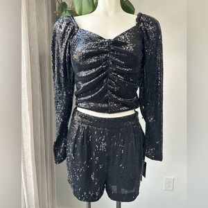 🆕 Express Black Sequin Set – NWT – Top S / Shorts 2